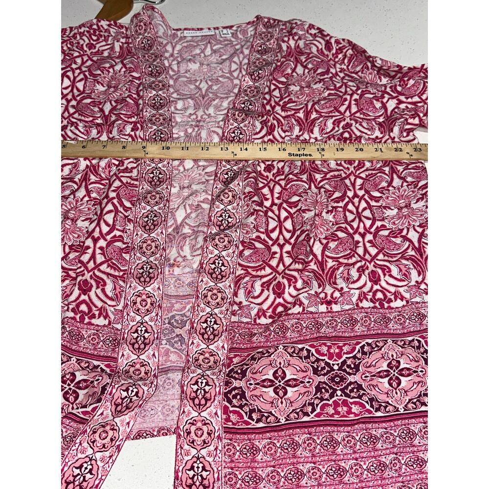 Susan Graver Women’s Top Kimono Open Front Pink White Lightweight Flowy Beach Lg - Picture 7 of 9